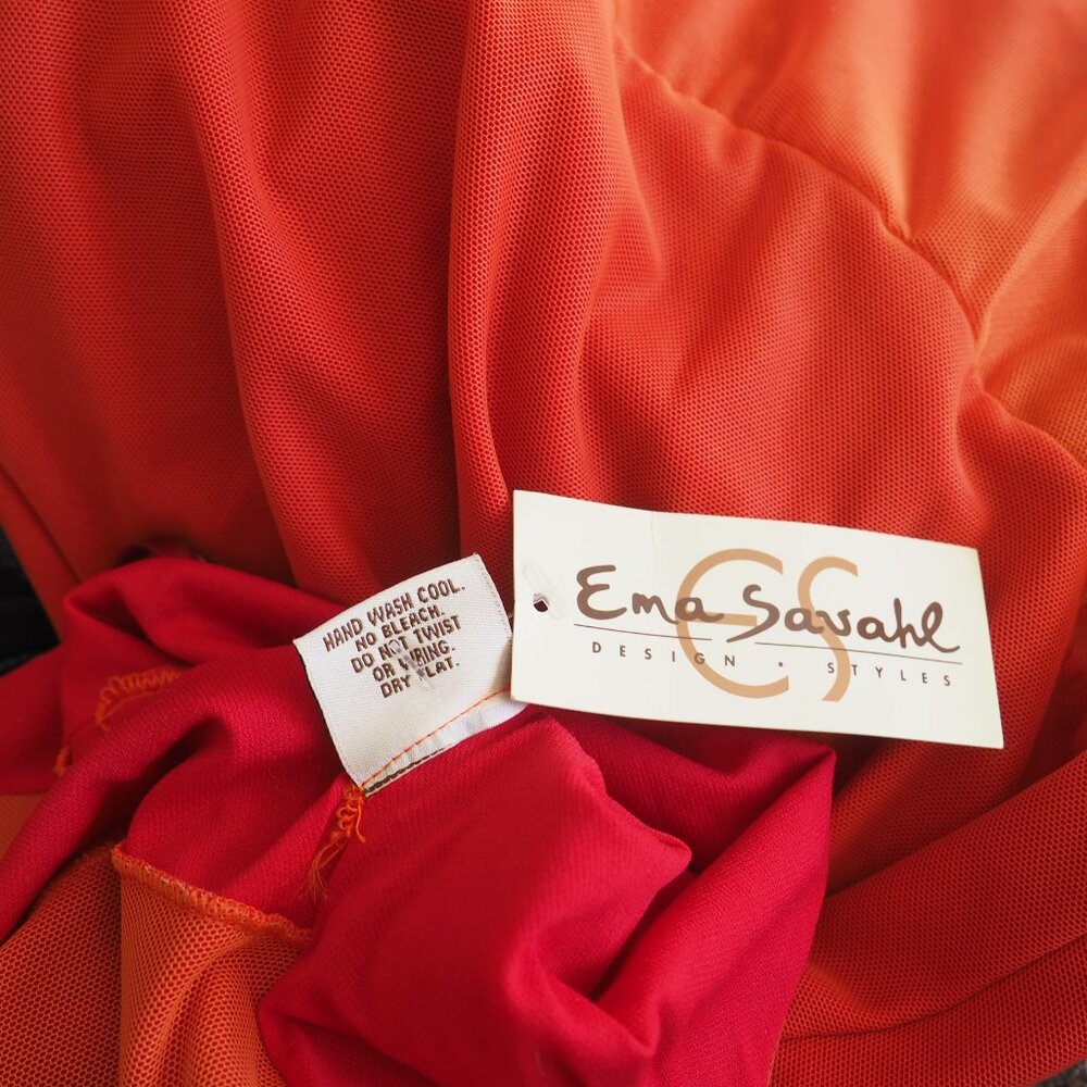 NWT Vintage Ema Savahl Orange Spaghetti Strap Mesh Tiered Ruffle Asymmetrical - Picture 7 of 7